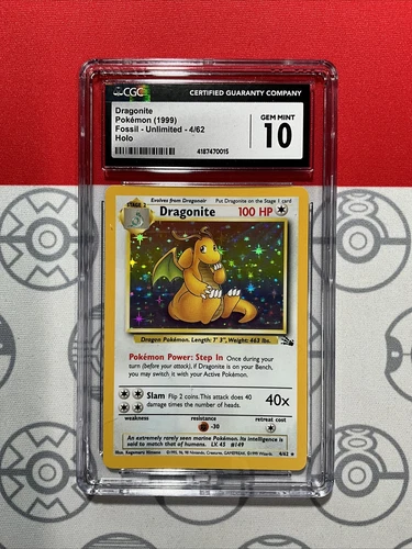 NEW CGC 10 GEM 1999 Pokemon Fossil Unlimited #4 Dragonite Holo PSA 0015