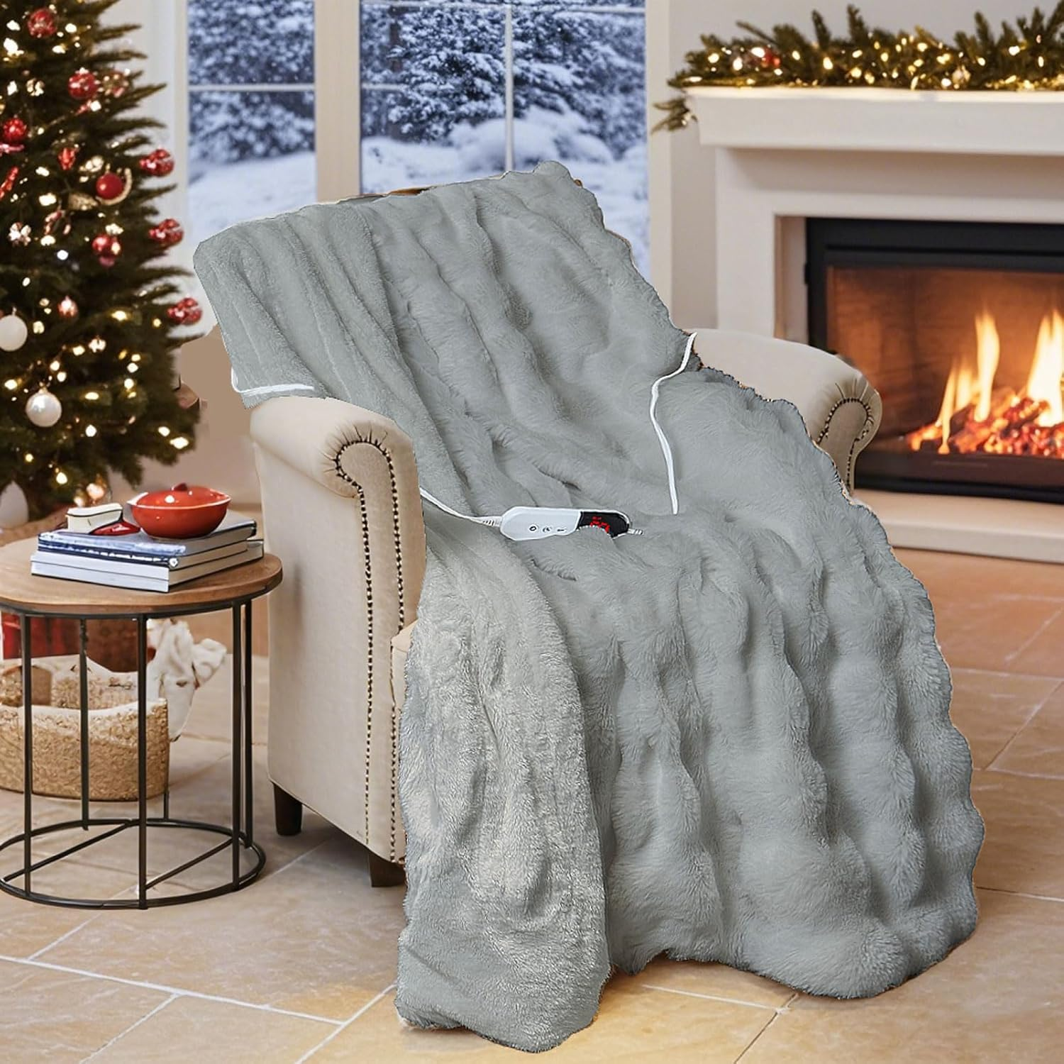 6-Level Heated Throw Blanket 50x60 Fast Heating 4H Auto-Off Soft Faux Fur