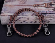 22" Genuine Leather Braided Twisted Trucker Rocker Biker Key Jean Wallet Chain