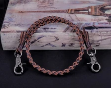 22" Genuine Leather Braided Twisted Trucker Rocker Biker Key Jean Wallet Chain