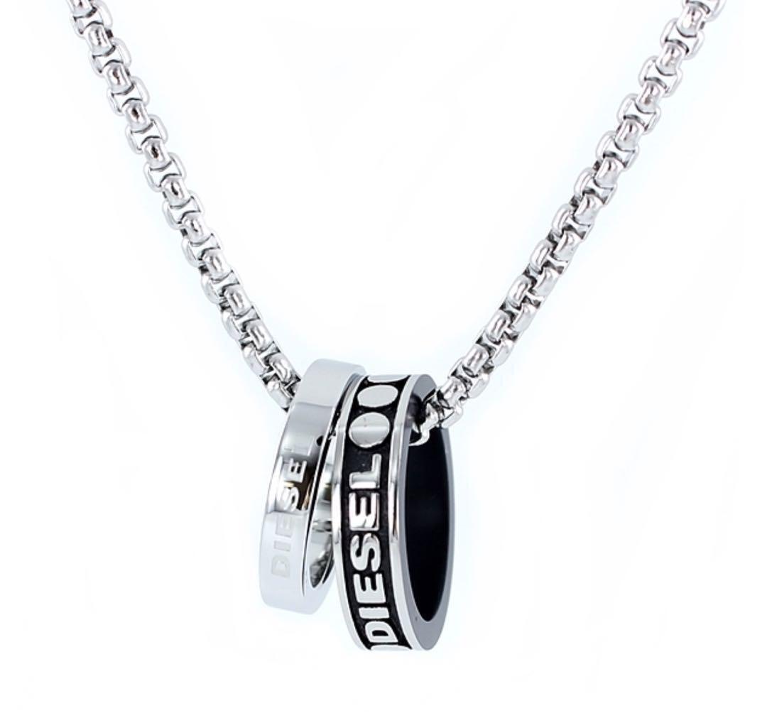 COOL☆Double Pendant ネックレス☆DIESEL Diesel Men Necklace Double Ring Stainless steel 55cm Unisex