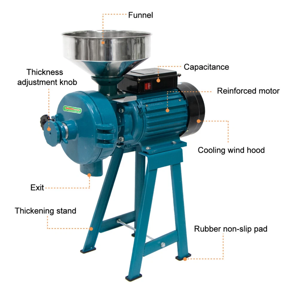 110V 3000W Electric Grain Corn Wheat Feed Mill Dry&Wet Cereals Grinder w/Funnel - Image 4 of 4