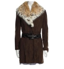 Loewe Suede Soft Leather Fur Collar Coat With Black Leather Belt