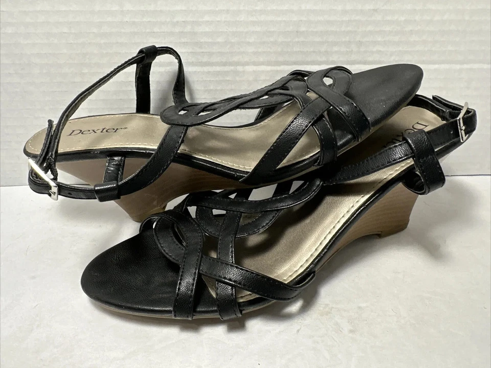 Dexter Tirantes Cuña Punta Abierta Negro Cordón Para Mujer Talla 8.5 En muy buena condición G-1 Foto 2 de 4