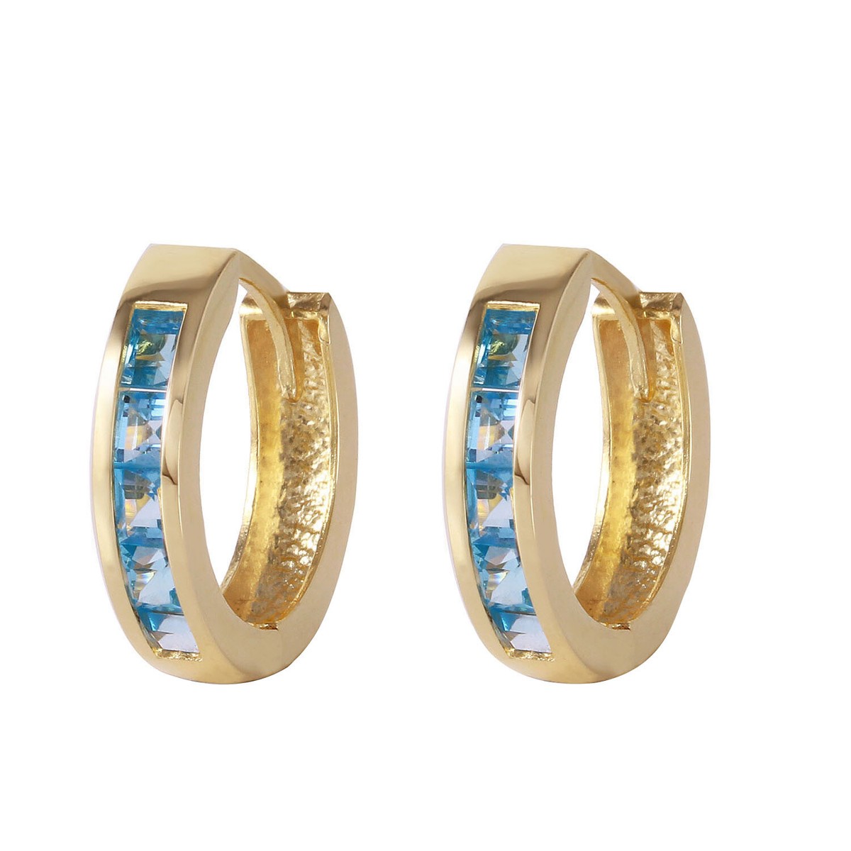 Carat 14K Solid Gold Hoop Huggie Earrings Blue Topaz