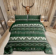 Rustic Western Comforter Set Boho Aztec Bedding Set for Twin Green Brown