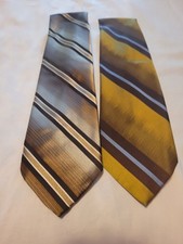 Lot of 2 Vintage Wembley Wemlon Striped Gold/Brown Polyester Neckties