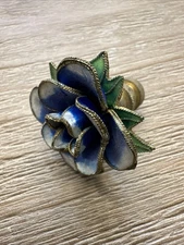 Cloisonné Blue Flower Lamp Finial Threaded Brass