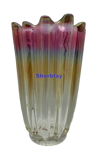 Vtg Federal Glass Celestial Moonglow Iridescent Carnival Marigold Purple Vase 8"