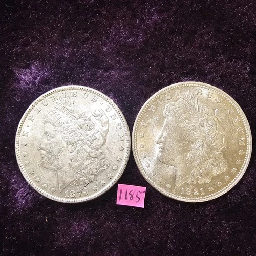 🔥AU-BU 👀🔥1879 & 1921 Morgan Silver Dollars Almost & Brilliant Uncirculated 85