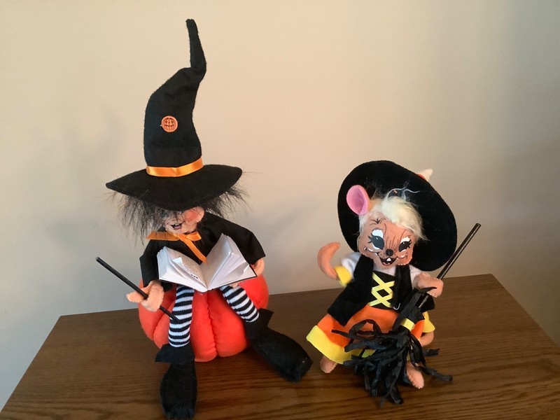 Annalee Candy Corn Witch & Witch on a Pumpkin. (Lot of 2).