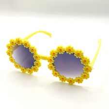 Daisy Flower Sunglasses Kids OS Yellow Round Floral Frame Retro Boho Summer Fun