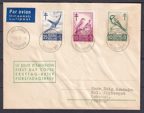 w2514/ Finland Bird FDC Cover 1952
