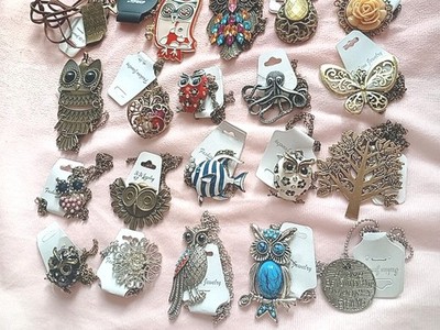 Neu gemischt Eule Libelle Schmetterling Kostüm Retro Vintage Emaille Edelstein Halsketten