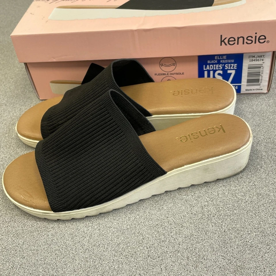 Sandalias de punto con cuña Kensie Ellie para mujer talla 7 negras Foto 2 de 4