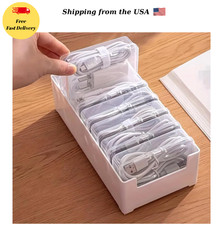 Cable Organizer Storage Box 7 Compartments Desktop Cord Management Case Clear