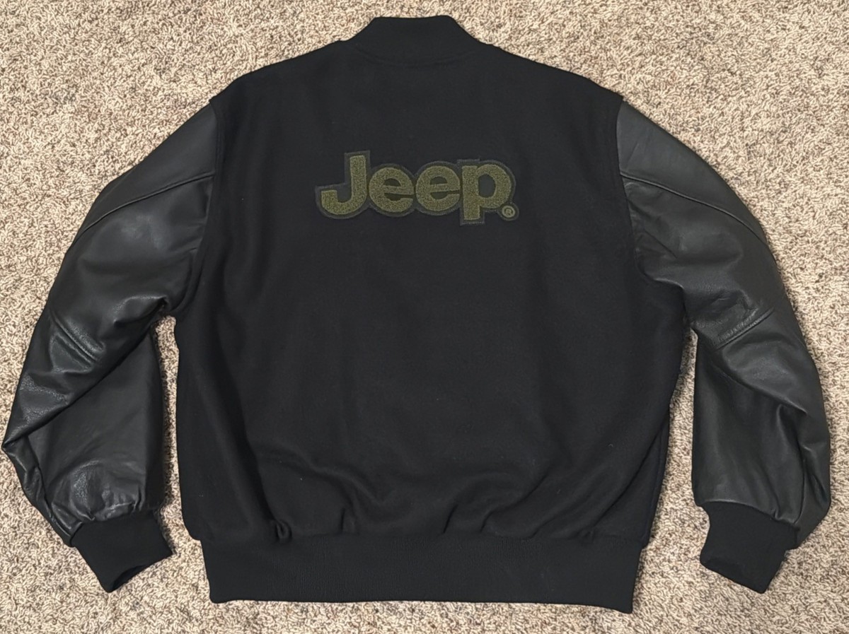 Vintage Holloway JEEP Varsity Jacket Letterman Green & Black Wool