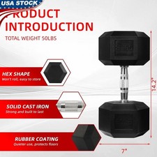 Hex Dumbbell Rubber Encased Strength Training Home Gym Equipment New