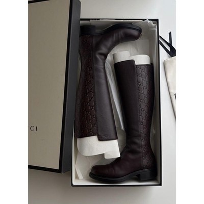 GUCCI Brown Leather Riding Boots Size 36 1/2 23cm 9in Excellent Condition