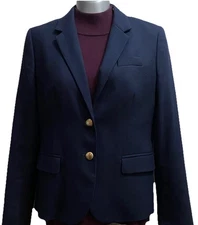 J. Crew Wool Blend Womens Size 4 Navy Gold Buttons Classic Career Lined Blazer