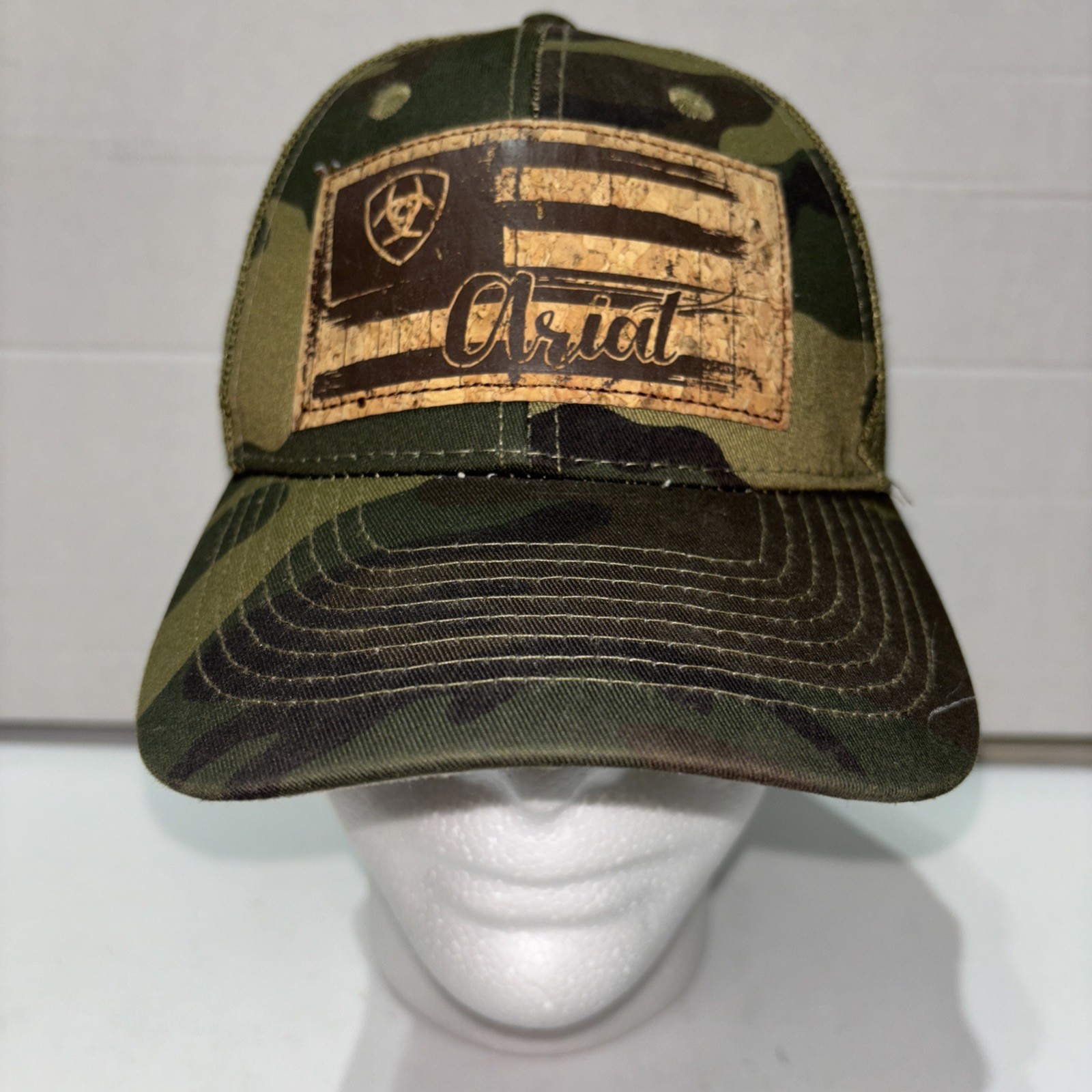 Ariat Flag Patch Baseball Hat Cap Green Camo Mesh… - image 2