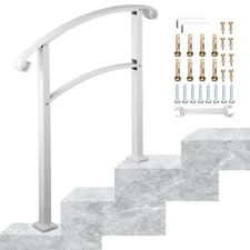 Uimoso Wrought Iron Transitional Handrail Fits 3 Steps Matte White