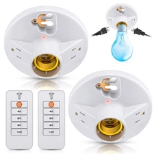 2 Pack Upgraded Remote Control Plastic Light Fixture with 2 Grounded Outlet a...