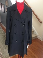 Michael Kors Woven Trench Coat Women M Black Poly/Blend Dble Breasted Button Dwn