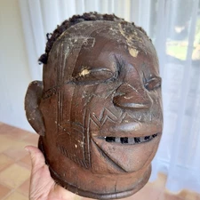 OLD AFRICAN TRIBAL HELMET MASK 10”