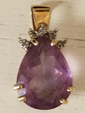 BEAUTIFUL  10K YG SOLITAIRE AMETHYST W/DIAMOND ACCENT SLIDE PENDANT .025TDW 3.2G