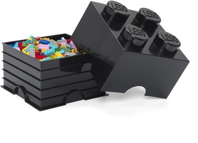 LEGO Stackable Storage Brick with 4 Knobs, Black [New Toy] Black, Brick