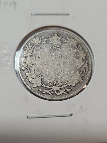 1929 🇨🇦 Canada 25c Quarter Silver .800 George V Era Pocket Piece well worn