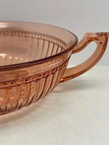 Imperial Glass Pink Depression Optic & Button Handled 8.25" Bowl
