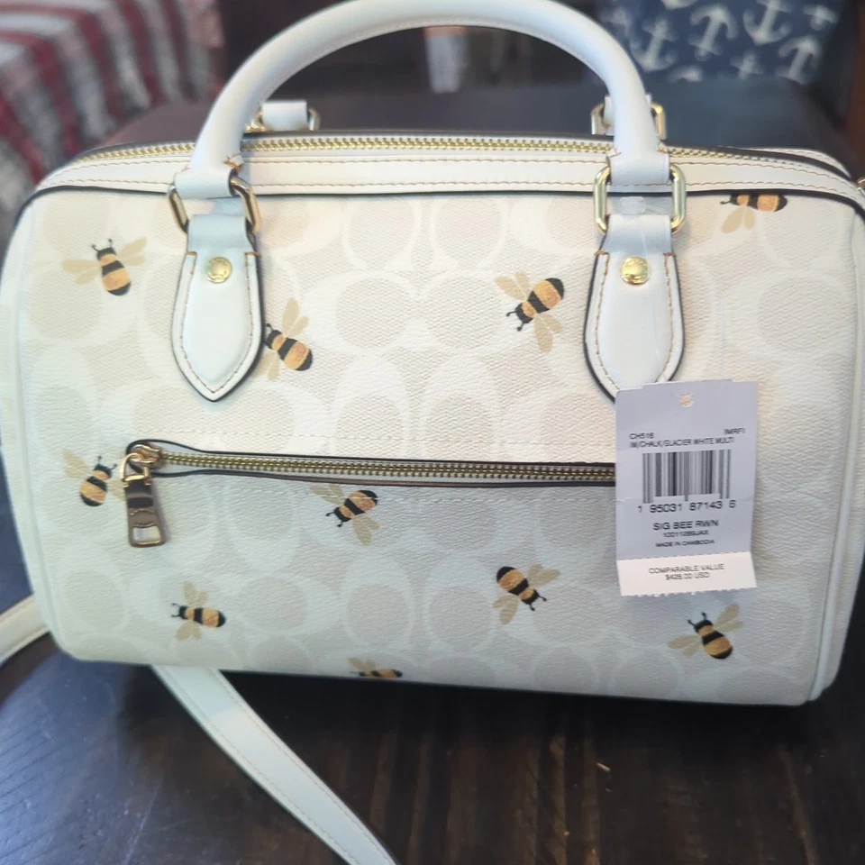 Bolso Bandolera Coach Rowan Nuevo con Etiquetas Firma Estampado de Abeja Asa Superior Foto 3 de 4