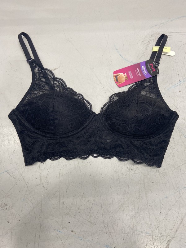 Maidenform Longline Bralette 34B Black Lace Lightly Lined Convertible Straps