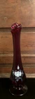VTG Fenton Art Glass Ruby Red Swung Bud Vase Hand Painted and Signed 8" GORGEOUS