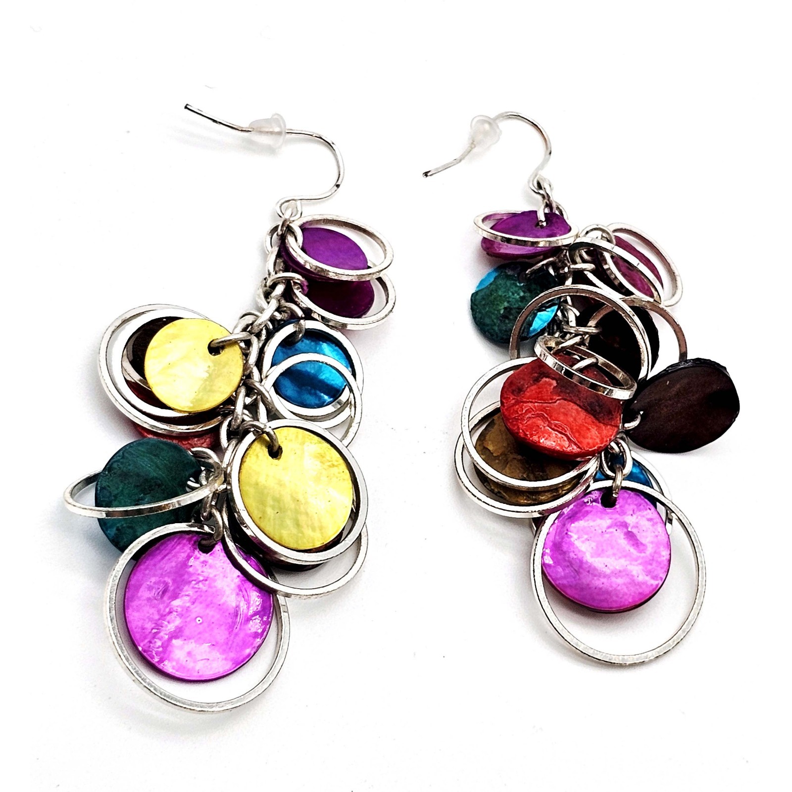 Boho Dangle Shell Disc Earrings – Multicolor Circ… - image 2