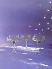 SASAKI Lime Green Crystal 5” Champagne Dessert Glasses Set of 3 Vintage