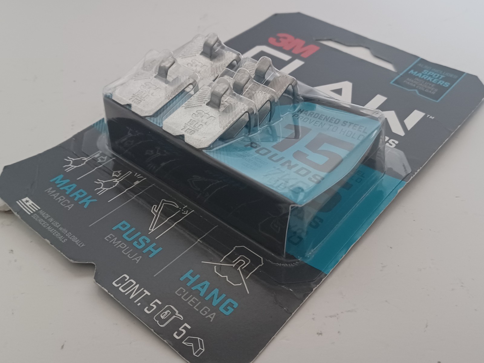 3M CLAW Drywall Picture Hanger Wall Hook 15lb Pack of 5 No Tools Needed