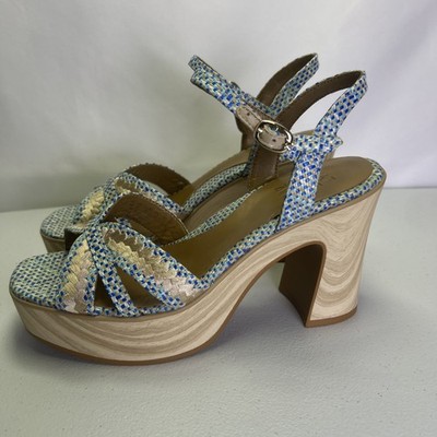 Naturalizer Katalina Platform Sandals Blue Weave Block Heel Women Size 7.5 M NIB