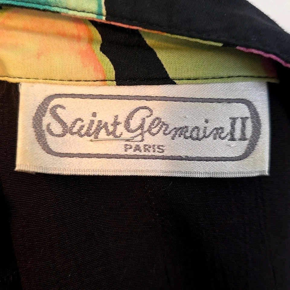 Mono vintage años 80 Saint Germain Paris negro y multicolor para mujer S 1/2 botón Foto 4 de 4