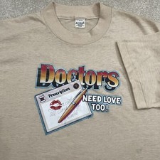 EUC! Vintage 80s Doctors Need Love Too Iron On Graphic Unisex Men's S/M Fit 70s