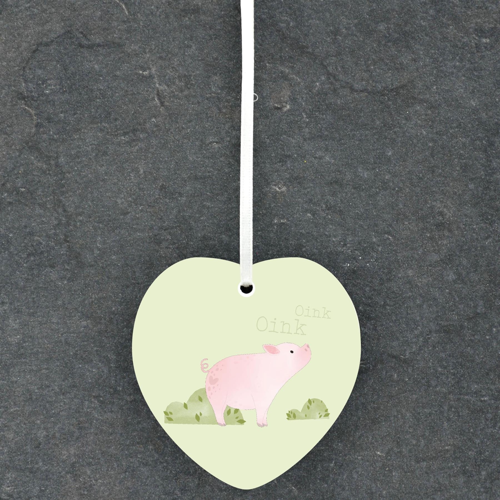 Pig Oink Oink Farm Animal On The Farm Themed Ceramic Heart Hanging Ornament