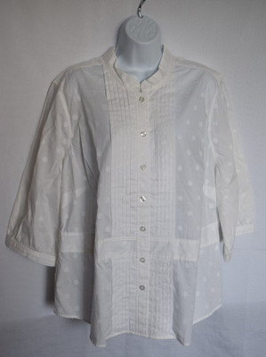 New C.J. Banks White Polka Dot 3/4 Sleeve Button Up Blouse Womens Size 20/22W 2X
