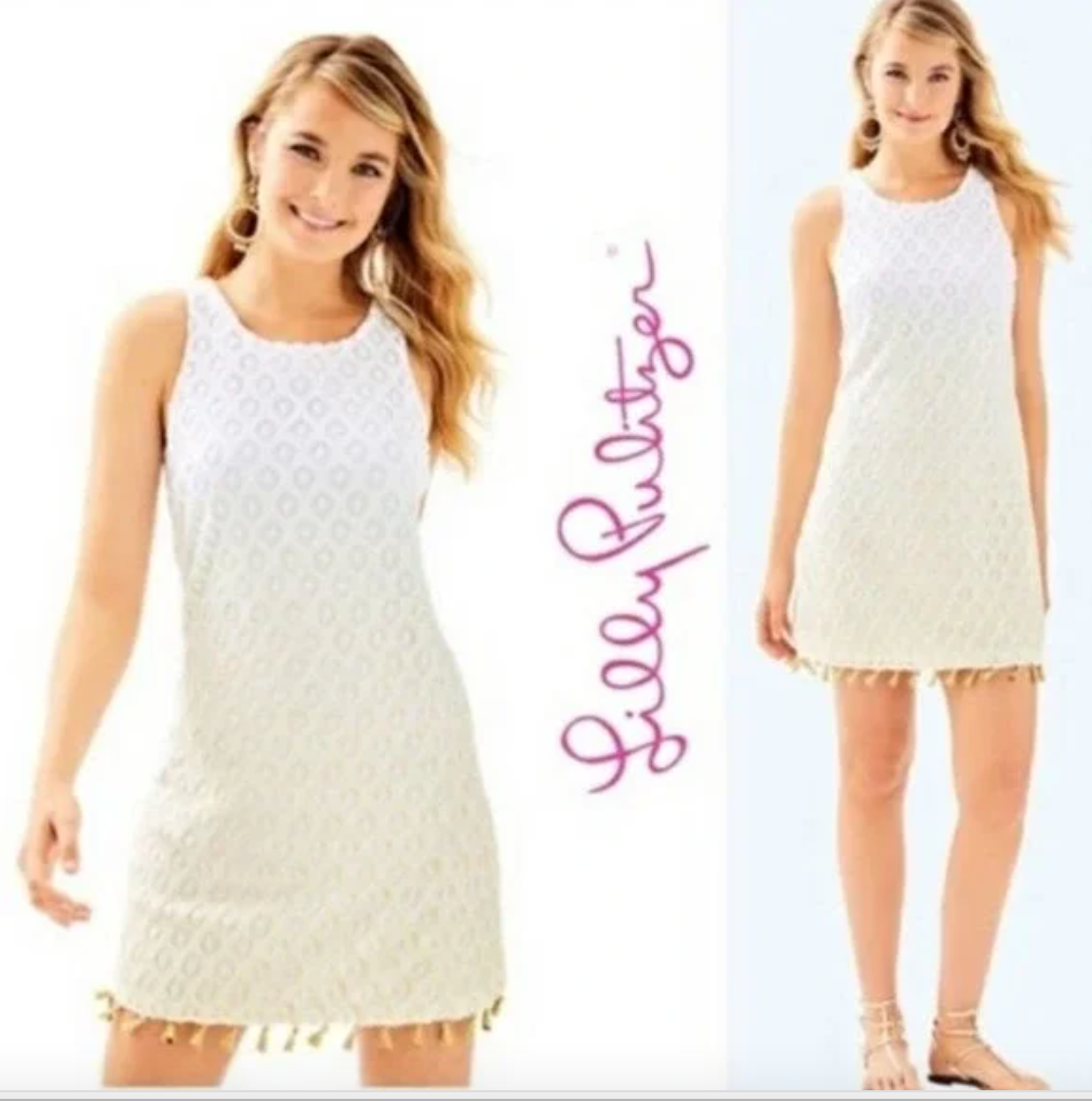 LIlly Pulitzer Marquette Shift Dress White & Gold Ombre Lace Tassel Size S LIlly Pulitzer Marquette Shift Dress White & Gold Ombre Lace Tassel Size S