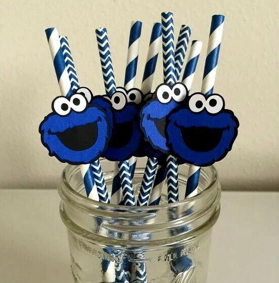 Cookie Monster Favors, Chevron Pajitas/favores de fiesta/bebidas JUEGO DE 10 Foto 2 de 4