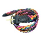 Vintage Rainbow Braided Leather Belt XL Gold Buckle 80s 90s Boho Festival Y2K