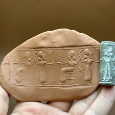 Squisito antico sigillo a forma di cilindro del Vicino Oriente intaglio ritua...