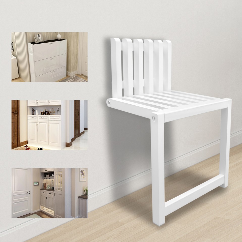 Wall Mount Wood Folding Chair Hidden Footstool Entryway Seat Bench