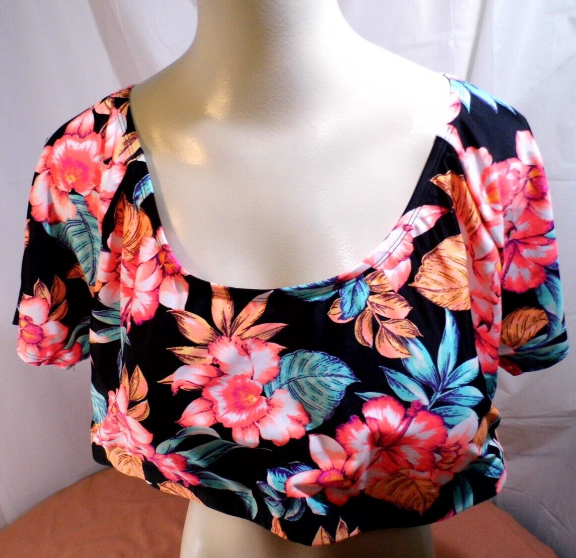 Swimsuit Moxi Blu Black Floral 2PC Size 4XL High Waist Bikini Padded Bra NWT NEW-image
